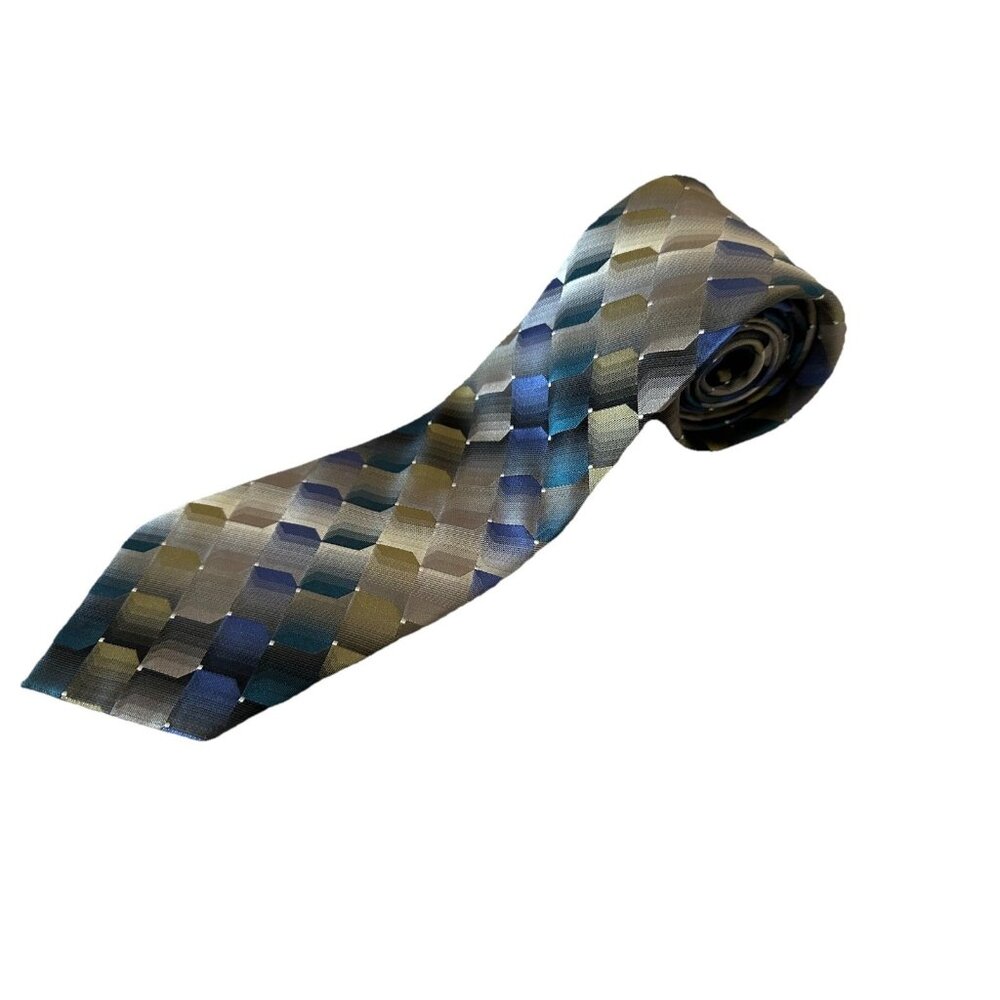 🌵4/$25 Van Heusen Gray Geometric 100% Silk Necktie 59"x3.25" Business Career